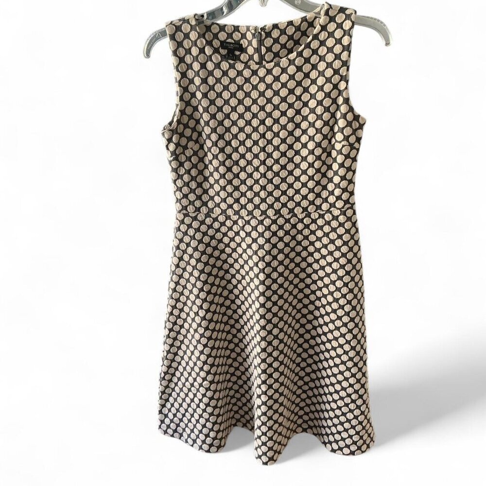 Talbots Dress Small Petite Fit and Flare Gray White Polkadot Sleeveless‎ SP